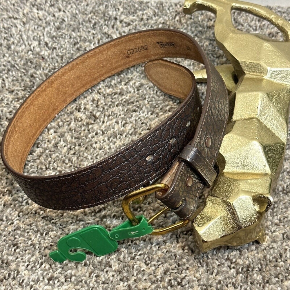 Vintage USA made TEXTAN buckle belt BROWN Pebbled leather WESTERN Size 28 New